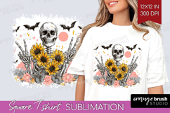 Skull Sunflowers Halloween Square Tshirt Background Spooky Product Image 1