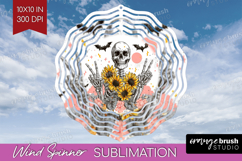 Skull Sunflowers Halloween Wind Spinner Sublimation PNG Product Image 1