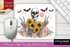Skull Sunflowers Halloween Mouse Pad Sublimation Spooky PNG Product Image 1