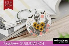 Skull Sunflowers Halloween Keychain PNG Spooky Season Product Image 1