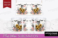 Skull Sunflowers Halloween Mug Wrap Spooky Season Mug PNG Product Image 1