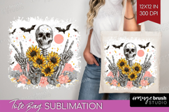 Skull Sunflowers Halloween Tote Bag Spooky Season Tote Bag Product Image 1