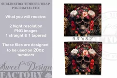 Floral skull tumbler wrap, gothic sublimation designs Product Image 3
