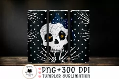 creepy skull tumbler png design shown on a dark background