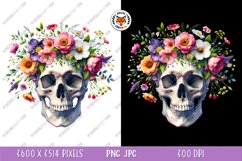 Skull PNG, Watercolor Skull, Flower Skull Sublimation PNG Product Image 2