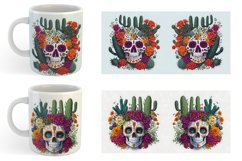 Skull With Floral Mug sublimation design Product Image 3