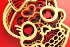 3D Layered Skull with Heart Eyes and Heart Bow Laser Cutting Product Image 3