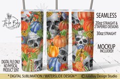 skulls and pumpkins halloween tumbler design with gourds and colorful pumpkins