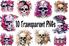 Skulls and Roses Clipart Bundle - 10 Gothic Transparent PNG Product Image 12