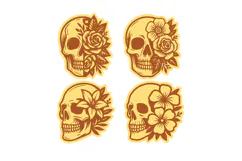 4x Floral Skulls Studs Earrings, Laser Cut SVG Designs Product Image 2