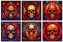 Fiery Skulls Halloween Stained Glass Watercolor Clipart Product Image 6