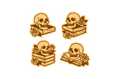 4x Skull, Books and Roses Studs Earrings, Laser Cut SVGs Product Image 2