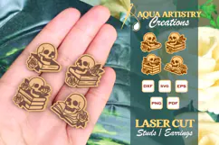4x Skull, Books and Roses Studs Earrings, Laser Cut SVGs Product Image 1