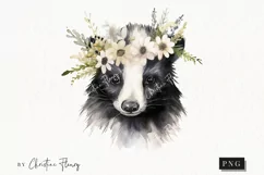 Watercolor Skunk Flower Crown Clipart | Watercolor Animal Product Image 1