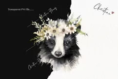 Watercolor Skunk Flower Crown Clipart | Watercolor Animal Product Image 2