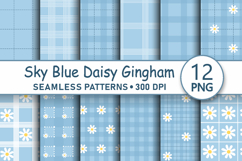 Sky blue daisy gingham seamless patterns png digital papers Product Image 1