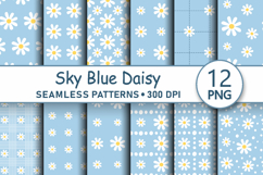 Sky blue daisy seamless patterns png Plaid digital papers Product Image 1