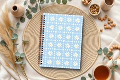 Sky blue daisy seamless patterns png Plaid digital papers Product Image 5