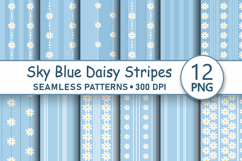 Sky blue daisy striped seamless pattern png digital paper Product Image 1