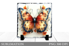 Butterfly Slate Sublimation. Butterfly Flowers Sublimation Product Image 1