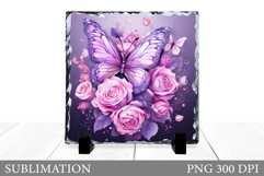 Butterflies Sublimation. Flowers Roses Slate Sublimation Product Image 1