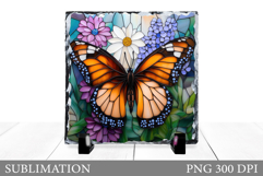 Butterfly Slate Sublimation. Butterfly Flowers Sublimation Product Image 1