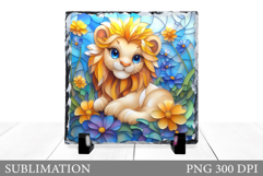 Lion Slate Design. Lion Flowers Slate Sublimation Product Image 1