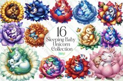 Sleeping Baby Unicorn Collection Clipart Product Image 1