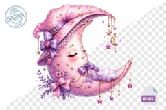 Sleeping Moon Witch Hat Halloween PNG Clipart Design Product Image 1