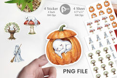Sleepy Autumn Pumpkin Ghost Sticker Product Image 1