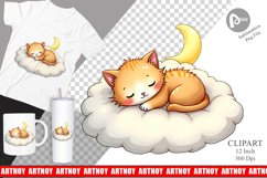 Sleepy Cat Cloud Clipart Product Image 1