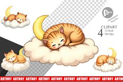 Sleepy Cat Cloud Clipart Product Image 1