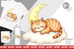 Sleepy Cat Cloud Clipart Product Image 1