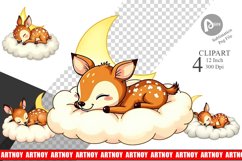 Sleepy Fawn Cloud Clipart Product Image 1