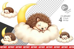 Sleepy Hedgehog Cloud Clipart Product Image 1