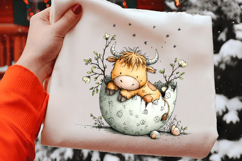 Sleepy Highland Cow in Easter Egg Shell Clipart Product Image 2