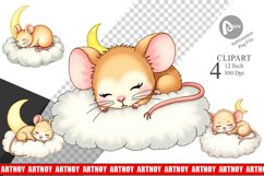 Sleepy Mouse Cloud Clipart Product Image 1