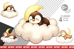 Sleepy Penguin Cloud Clipart Product Image 1