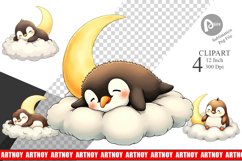 Sleepy Penguin Cloud Clipart Product Image 1