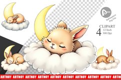 Sleepy Rabbit Cloud Clipart Product Image 1