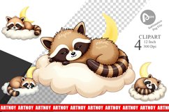 Sleepy Raccoon Cloud Clipart Product Image 1