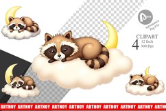Sleepy Raccoon Cloud Clipart Product Image 1