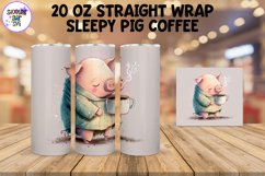 Sleepy Pig with Coffee Watercolor Sublimation Tumbler Wrap Product Image 1