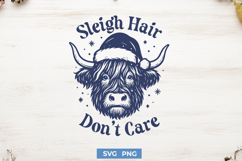 Sleigh Hair Don’t Care SVG PNG, Funny Highland Cow Christmas Product Image 1
