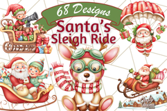 Santa Sleigh Ride Clipart PNG, Flying Reindeer Christmas Art Product Image 1