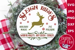 Reindeer Sleigh Rides Christmas Round Sign Svg Product Image 1