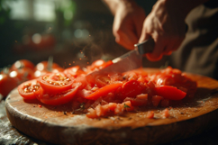 Tomato Slice On Wooden Cutting Board Product Image 1