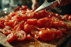 Tomato Slice On Wooden Cutting Board Product Image 1