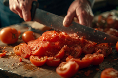 Tomato Slice On Wooden Cutting Board Product Image 1