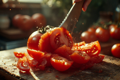 Tomato Slice On Wooden Cutting Board Product Image 1